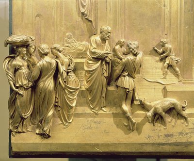 La Storia di Giacobbe ed Esaù, (dettaglio) dal pannello originale delle Porte Est del Battistero, 1425-52 (bronzo dorato) (post restauro) da Lorenzo Ghiberti
